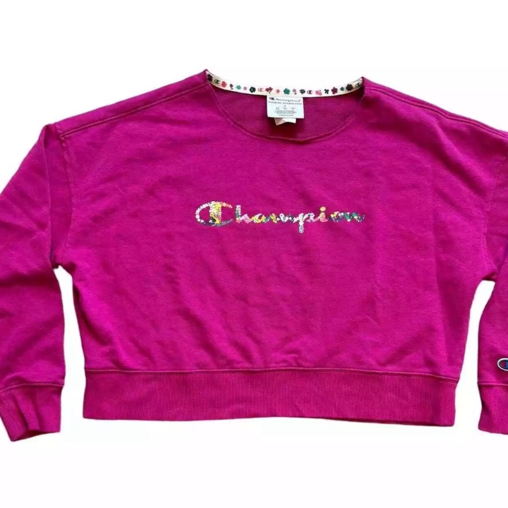 Women's Purple Champion Cropped Pullover Sweatshirt, Size Large